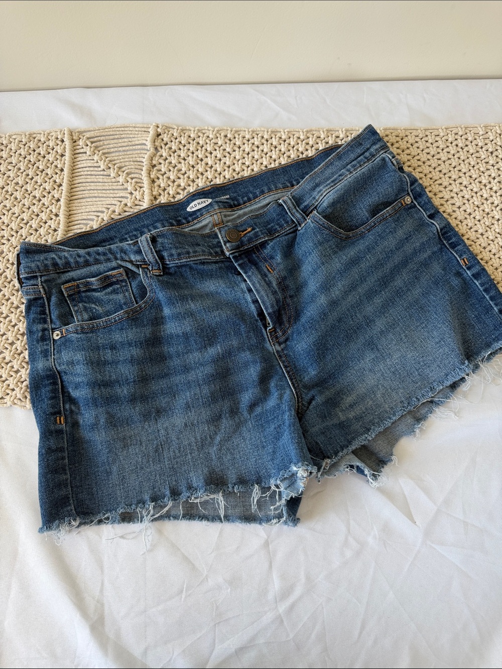Old Navy Blue Denim Shorts with Orange Stitching